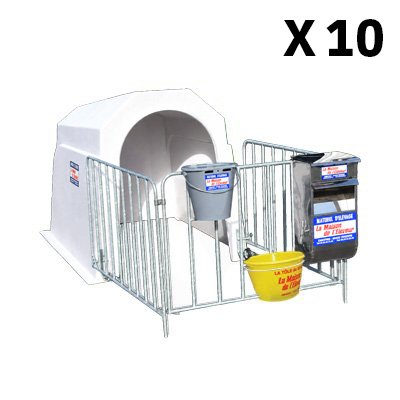 Niche à veau confort 1 place avec courette et porte-seau (lot de 10)